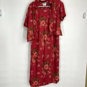 K Petite Red Floral Dress & Jacket Set Size 14P
